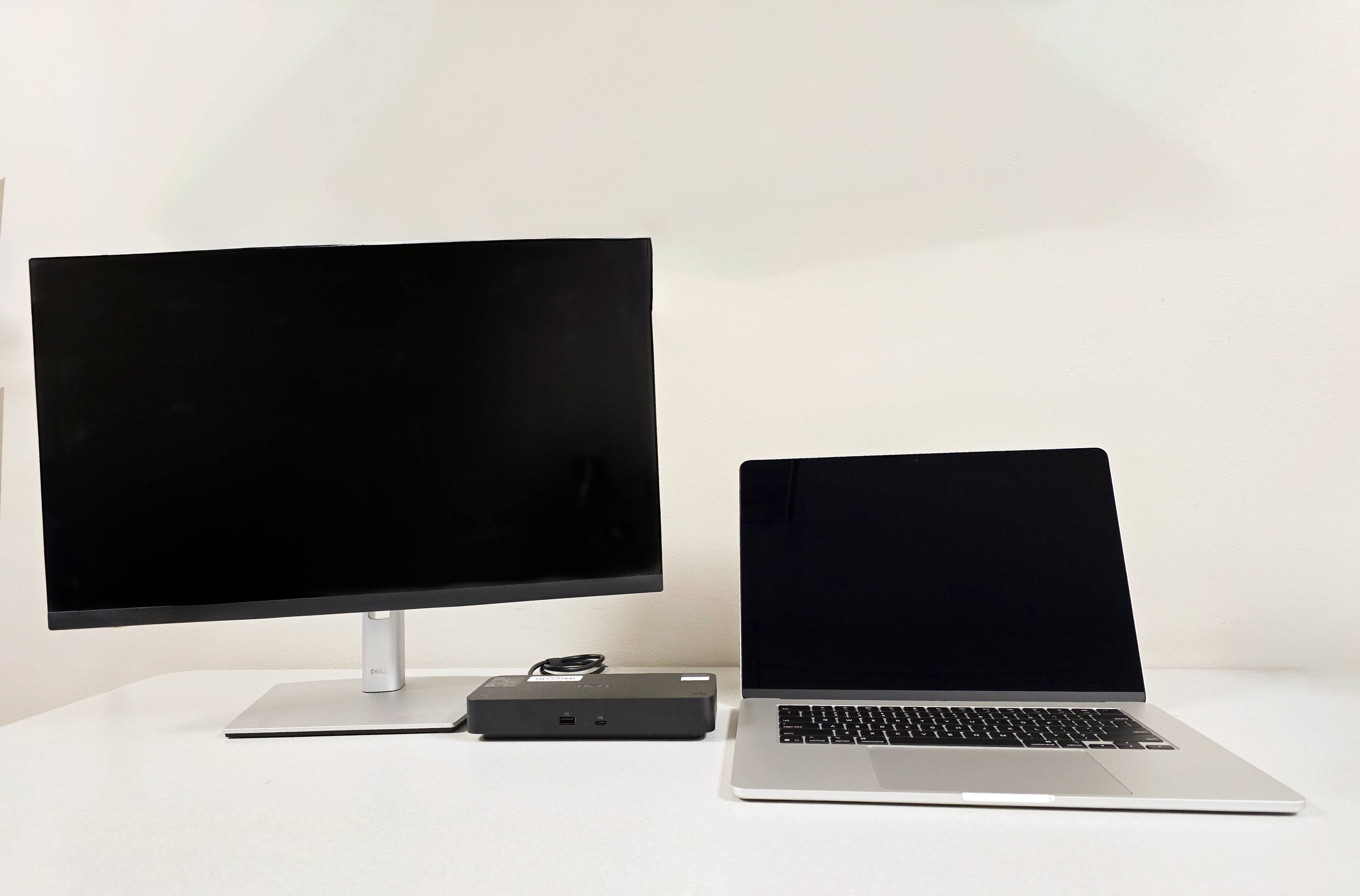 MacBook Air laptop with one monitor