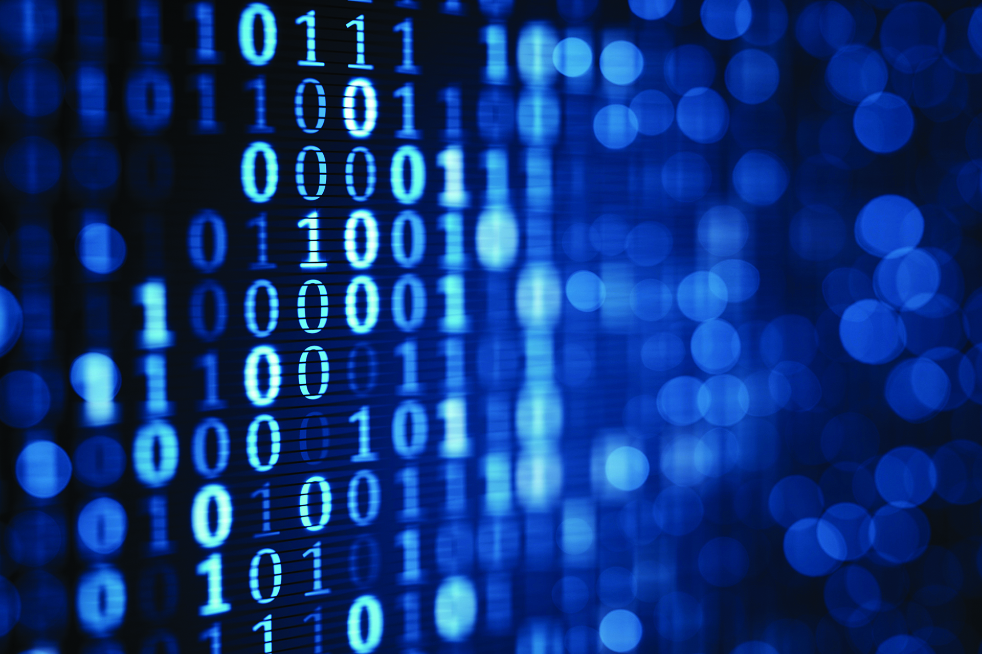 blue digital binary data on computer screen