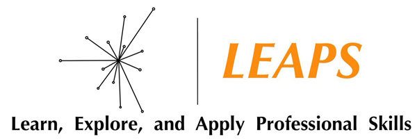 LEAPS conference logo featuring a networking icon depicting connections between points.