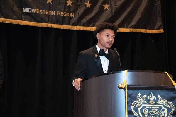 Jayden speaking at the conference on BGSU's campus.