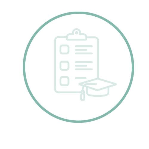 Circular outline shaped with checklist and graduation cap