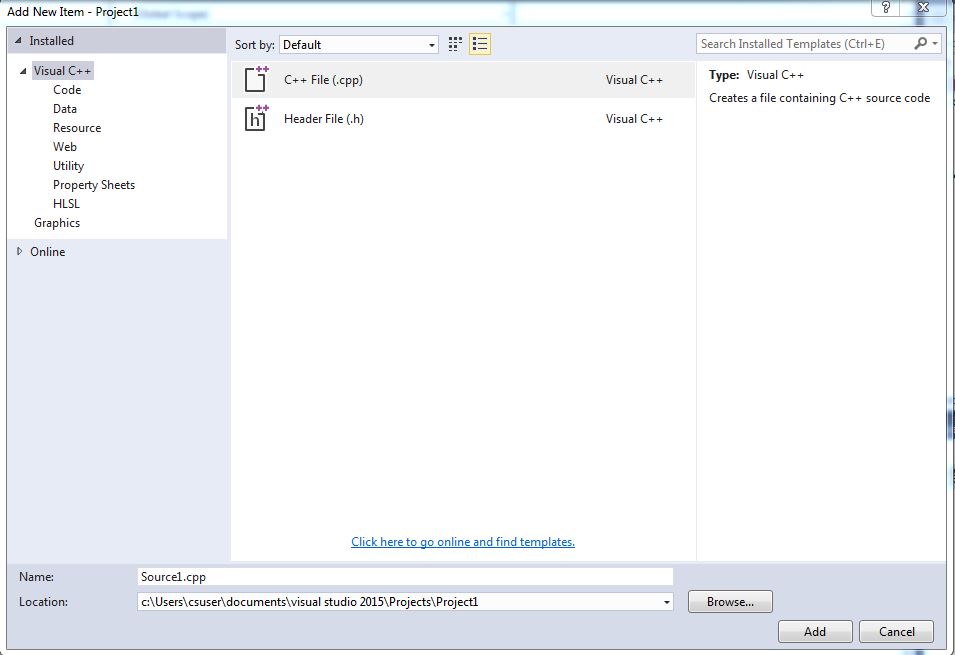 vs add item dialog box