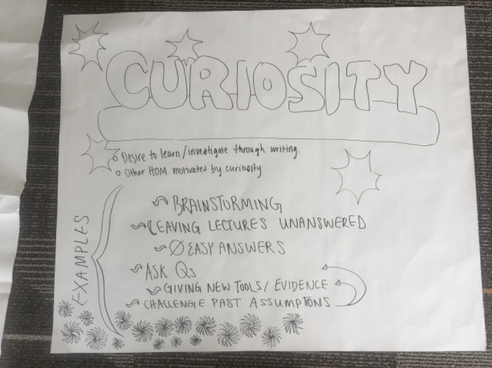 A creatively drawn document exploring the habit of mind curiosity