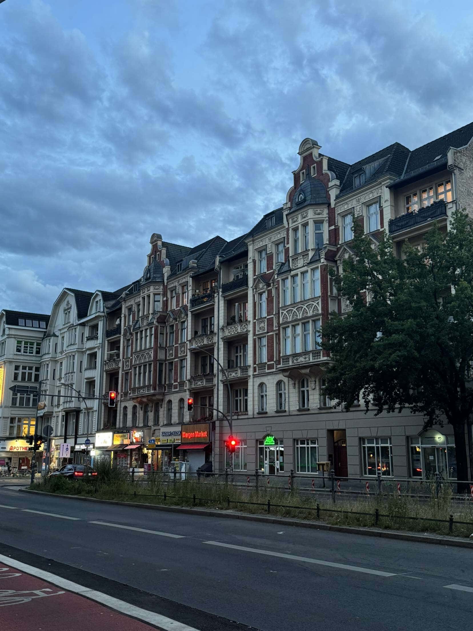 Street in Germany with shops and housing