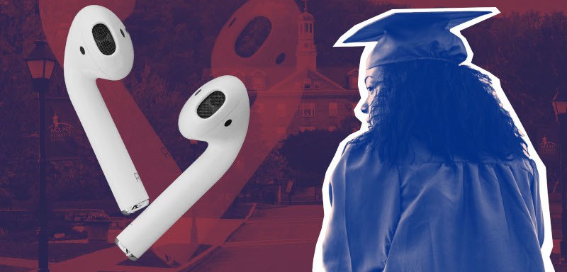 Airpods and graduate in cap and gown