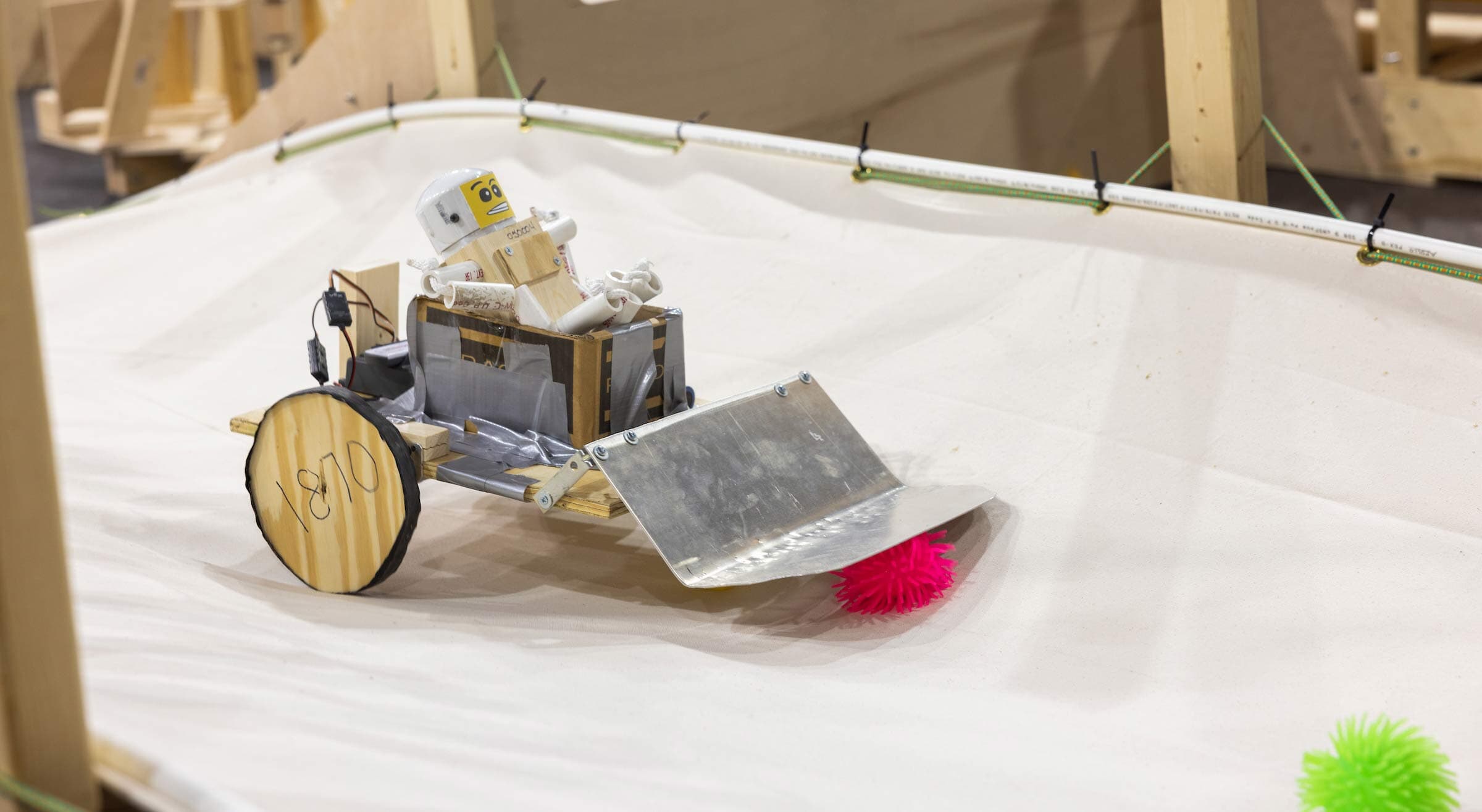 Robot racing on a tarp