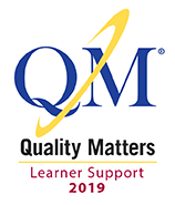 The logo of the Quality Matters Learner Support award earned by BGSU eCampus courses, a hallmark of quality.