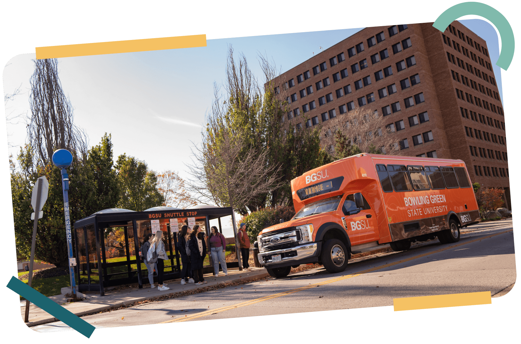 BGSU students at one of campuses many shuttle stops
