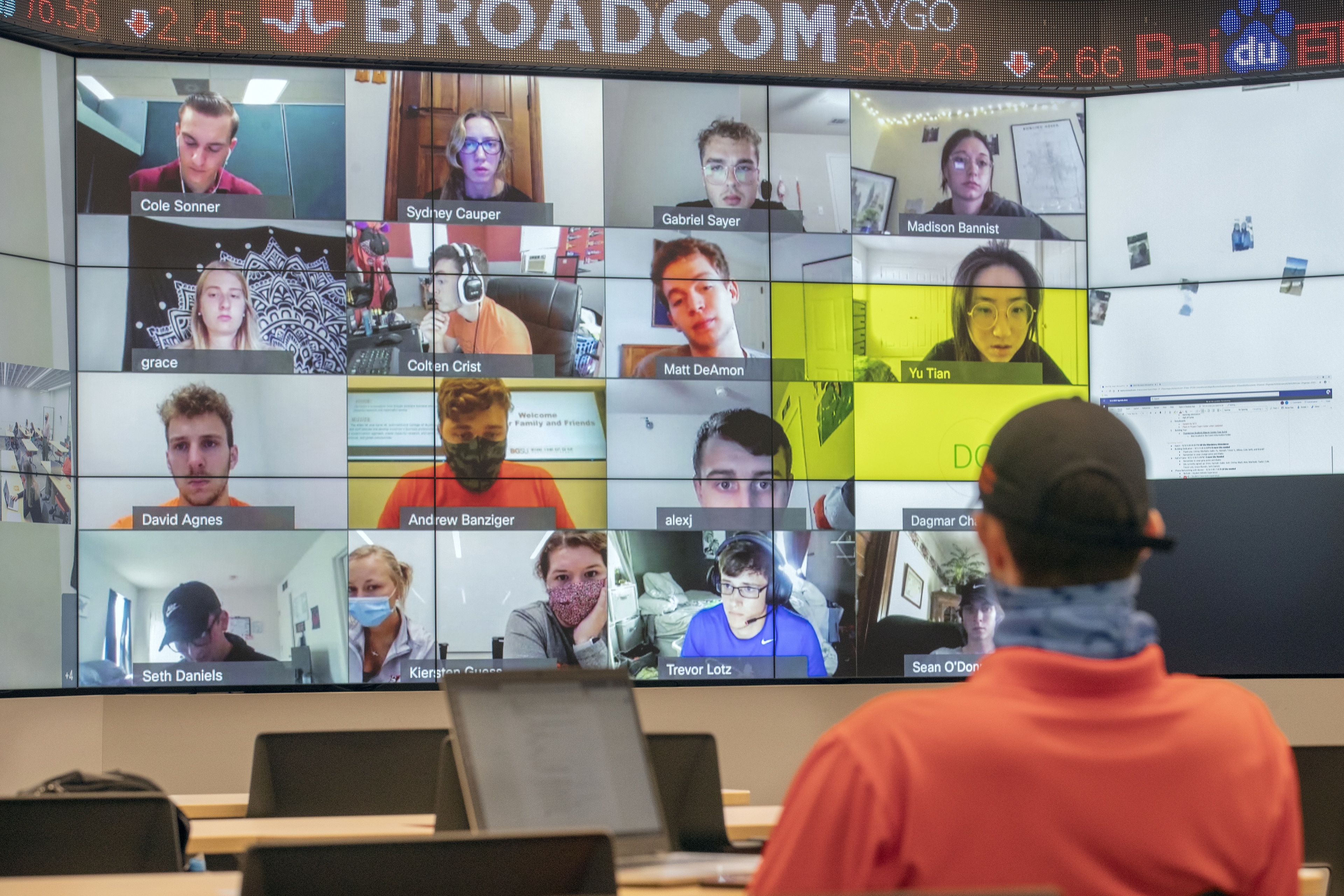 Schmidthorst College of Business student ambassadors attend a part-virtual meeting.