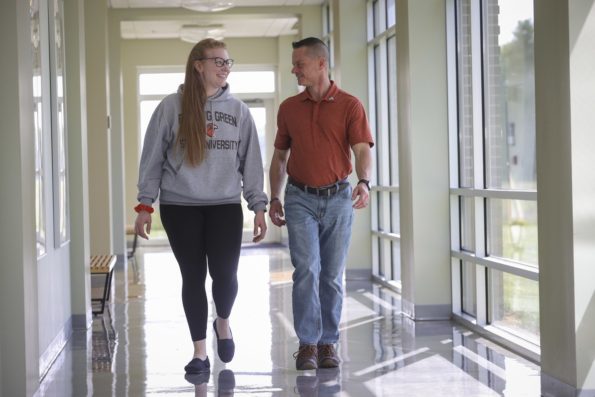 Emily and Michael Werner smile while visiting the Cedar Point Center at BGSU Firelands in Huron, Ohio.
