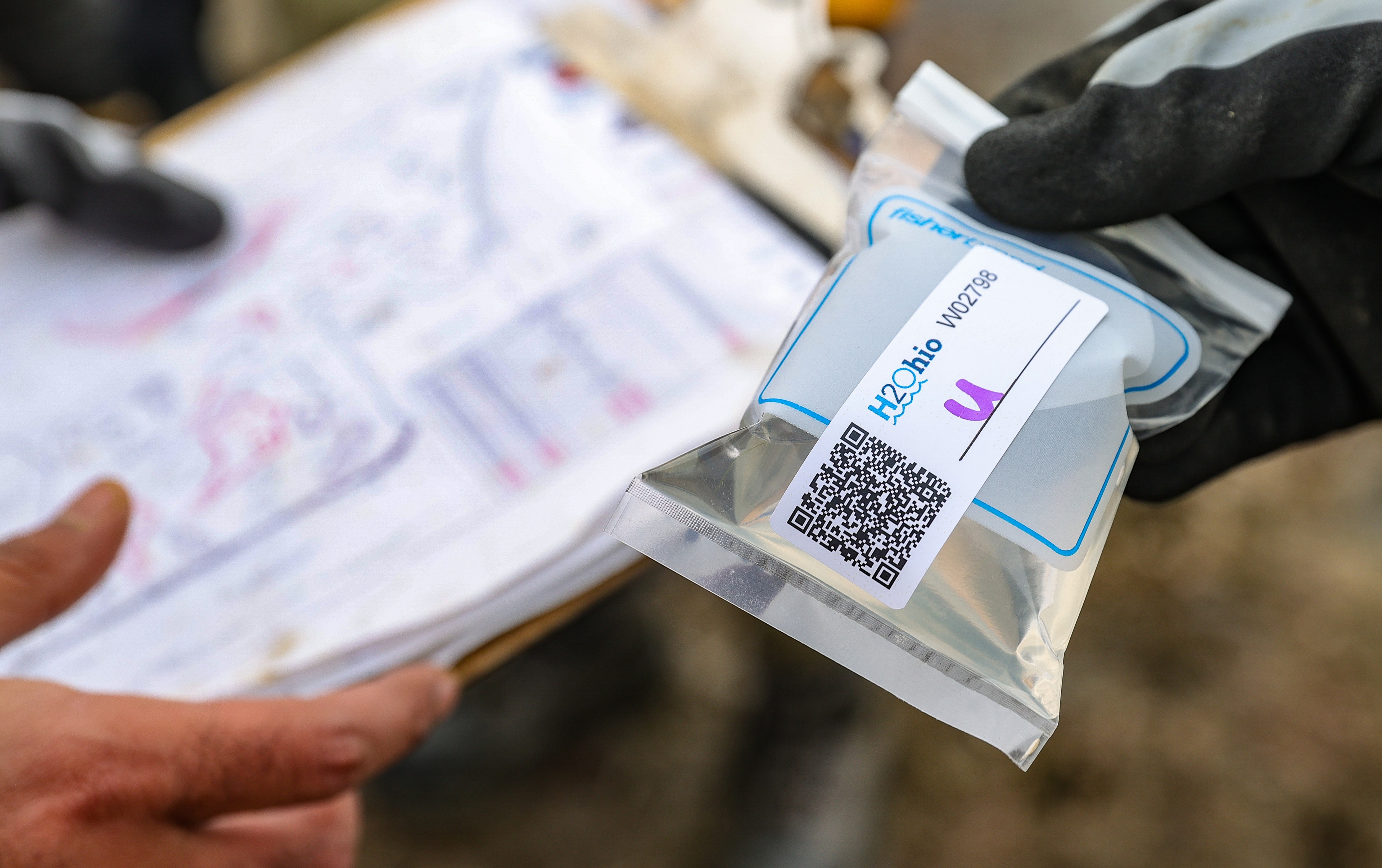 Labels are put on water sample bags