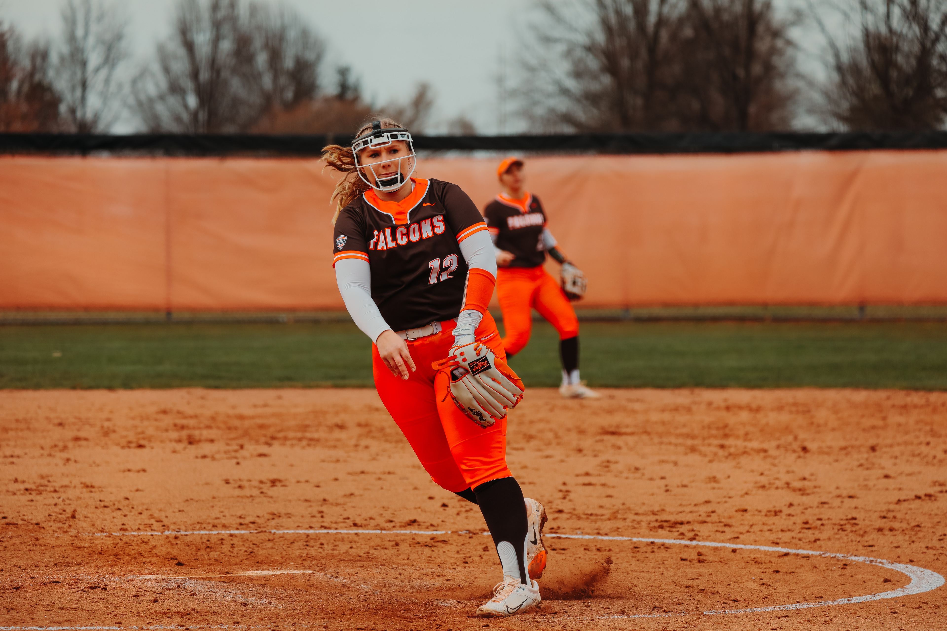 Pitcher Hannah Davies winds up to throw a ball during a game.