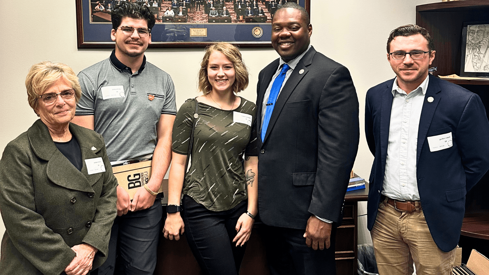 Five people pose for a photo in the office of Ohio Rep. Elgin Rogers Jr.