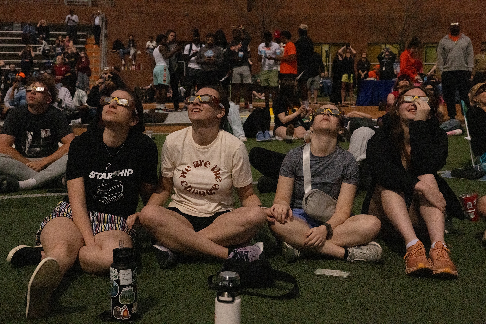 Students gaze skyward