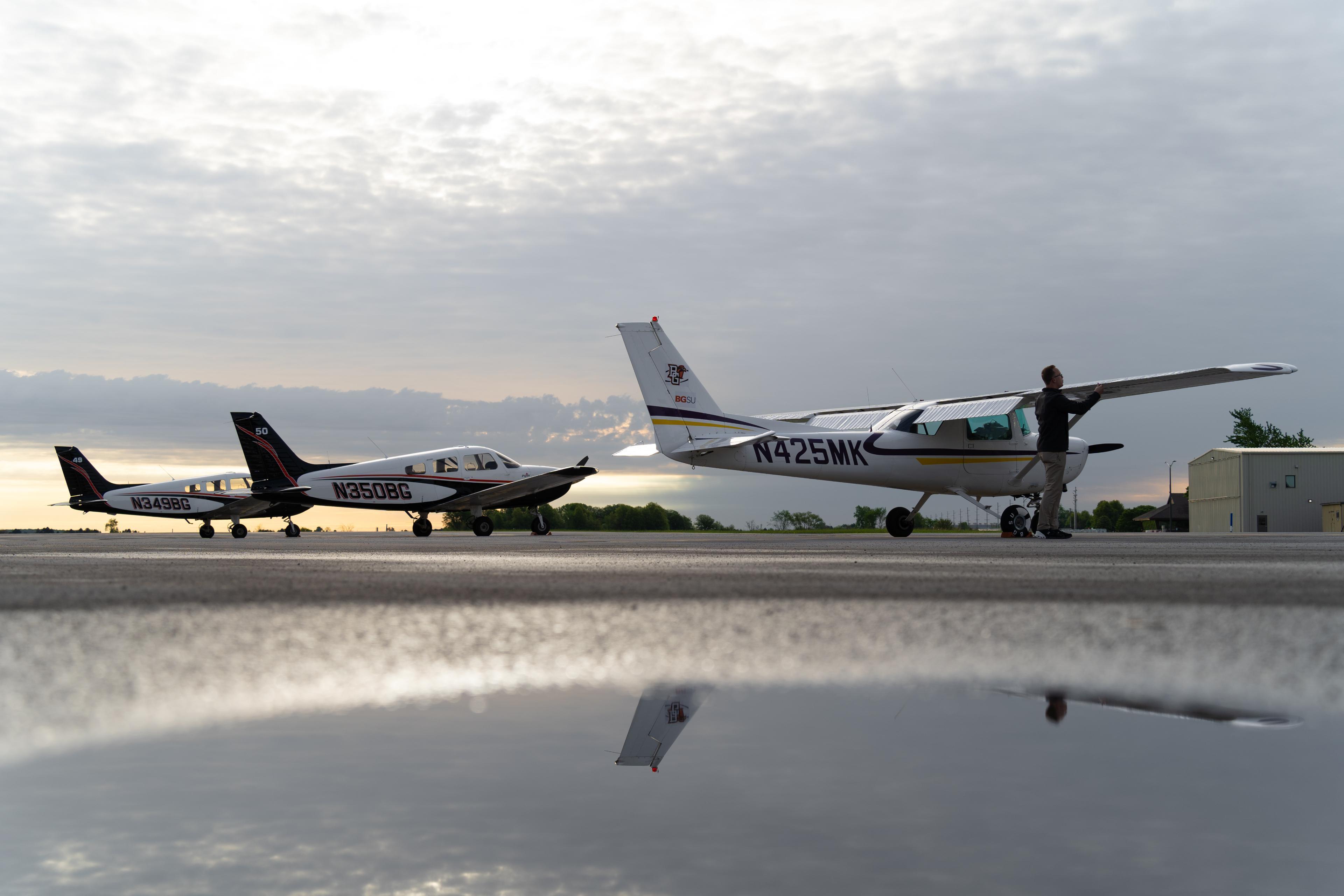Three planes parked at the BG Flight Center.