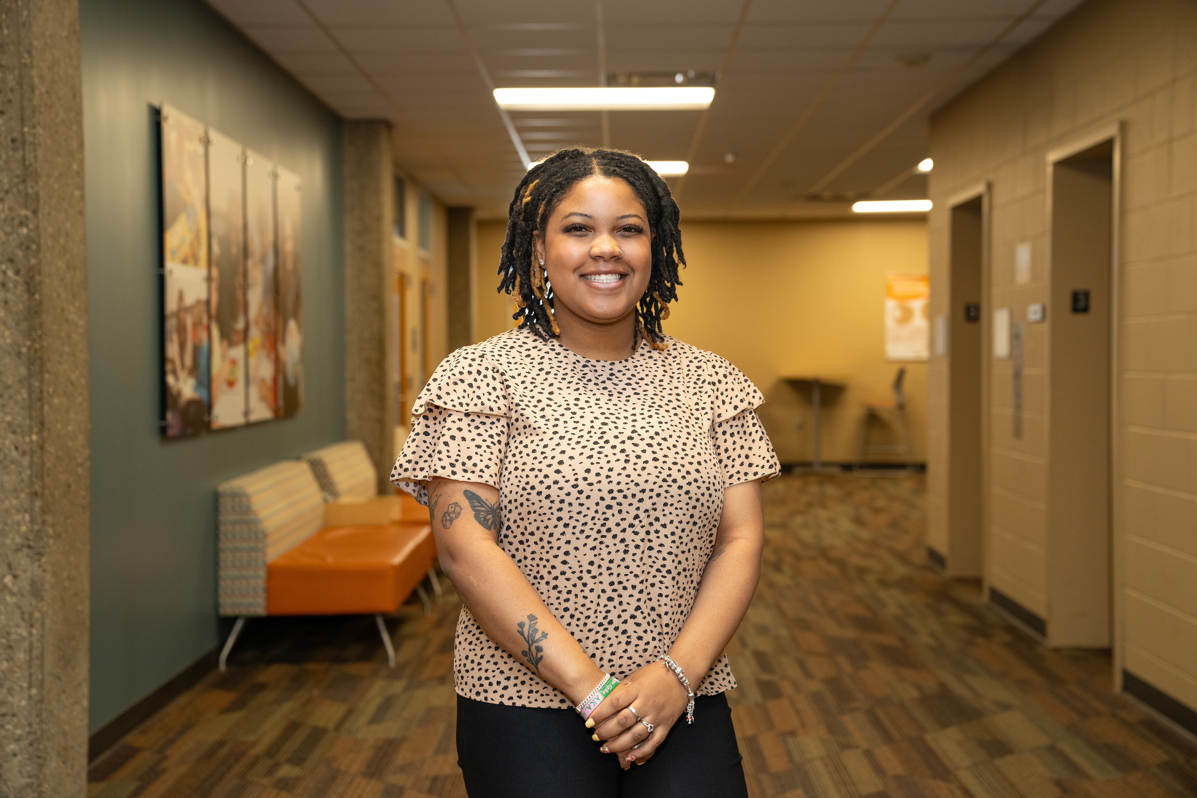 A BGSU student smiles.