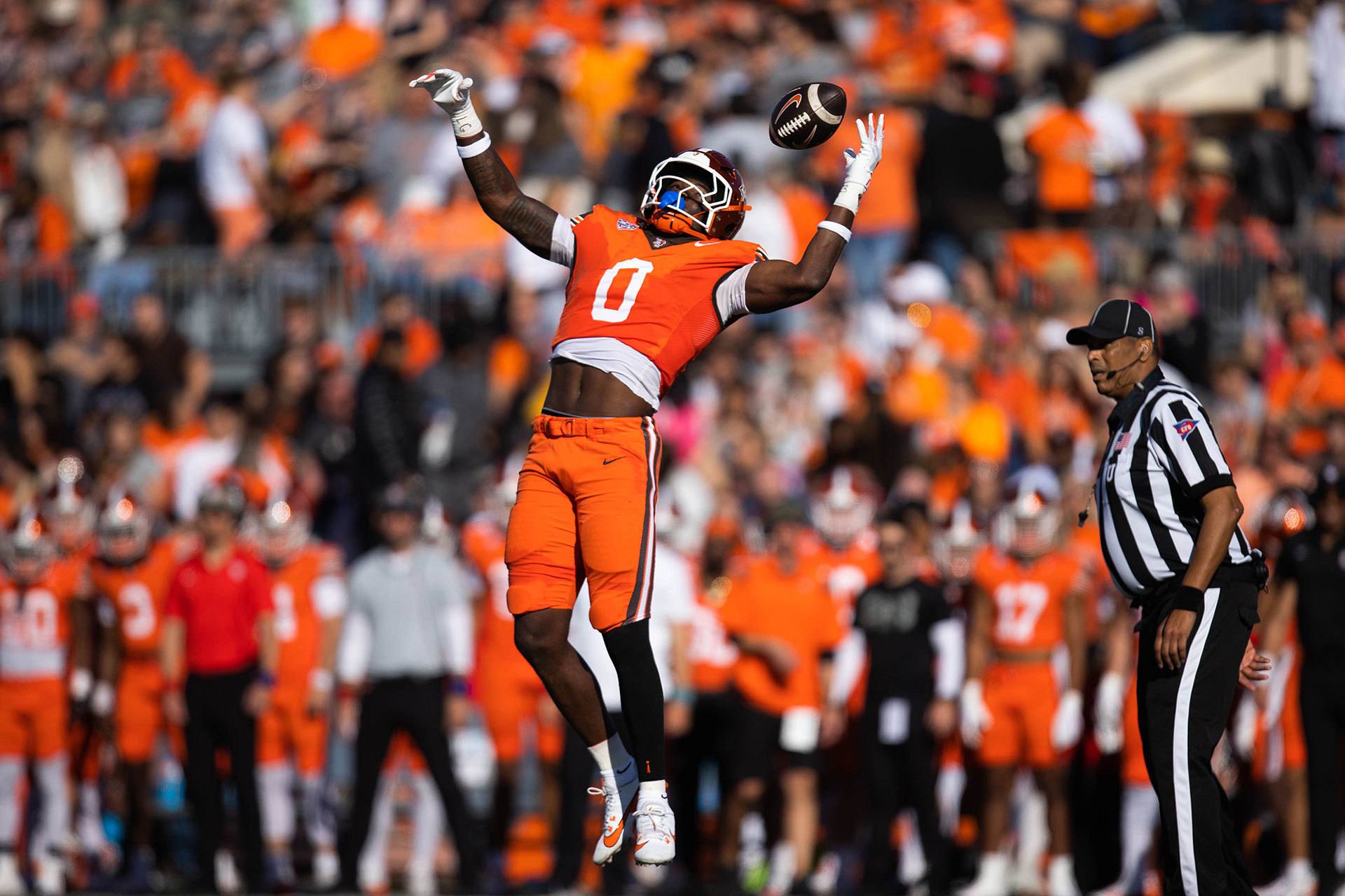 A player leaps to make a catch.