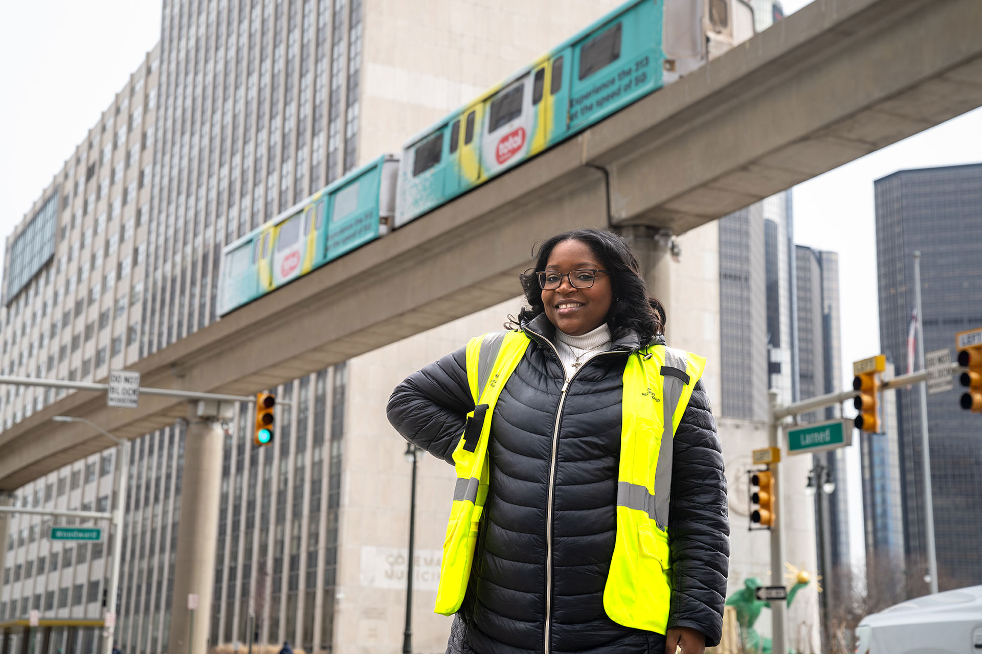 A woman poses for a picture in Detroit.