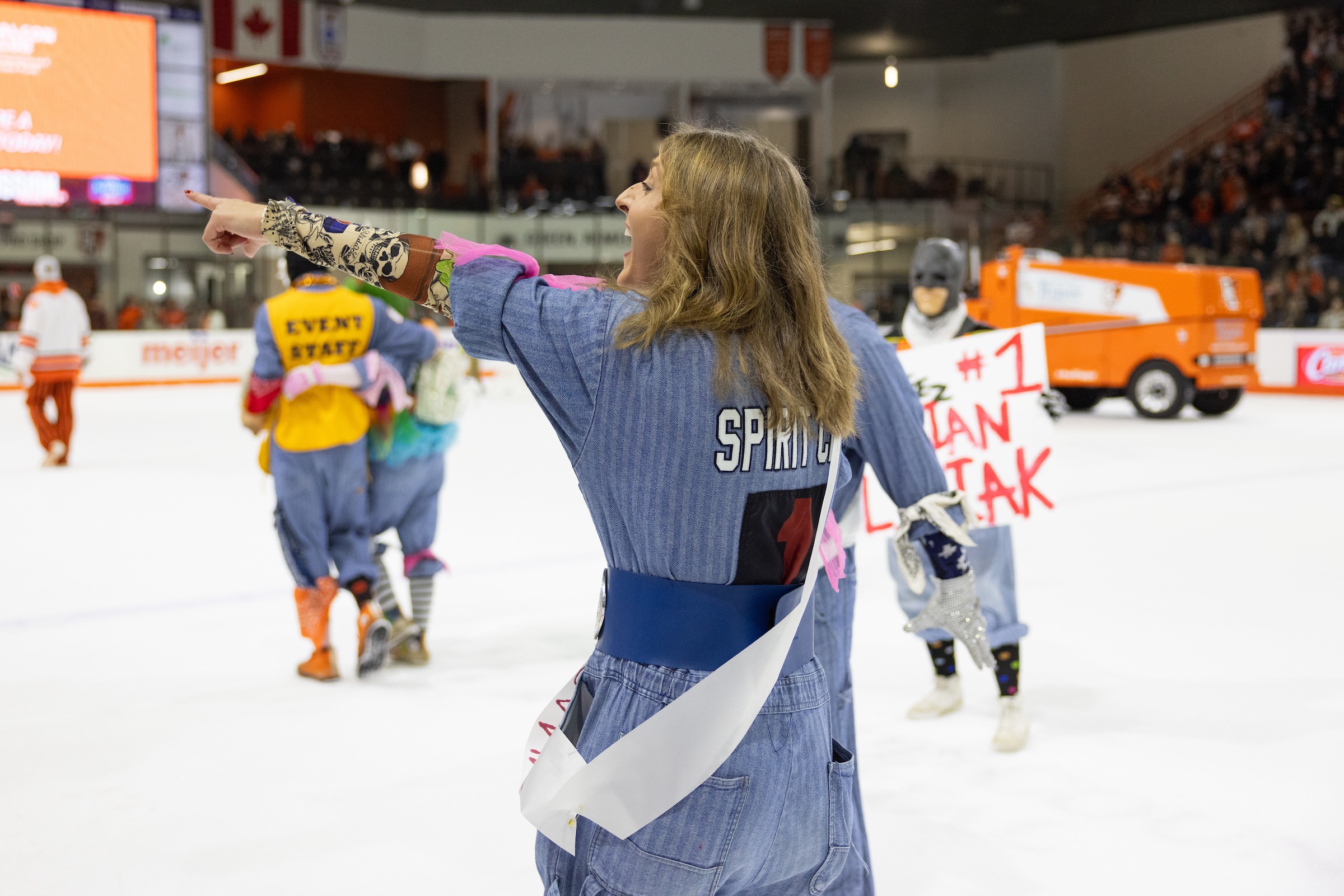 BGSU student Jillian Filipiak celebrates her unmasking.
