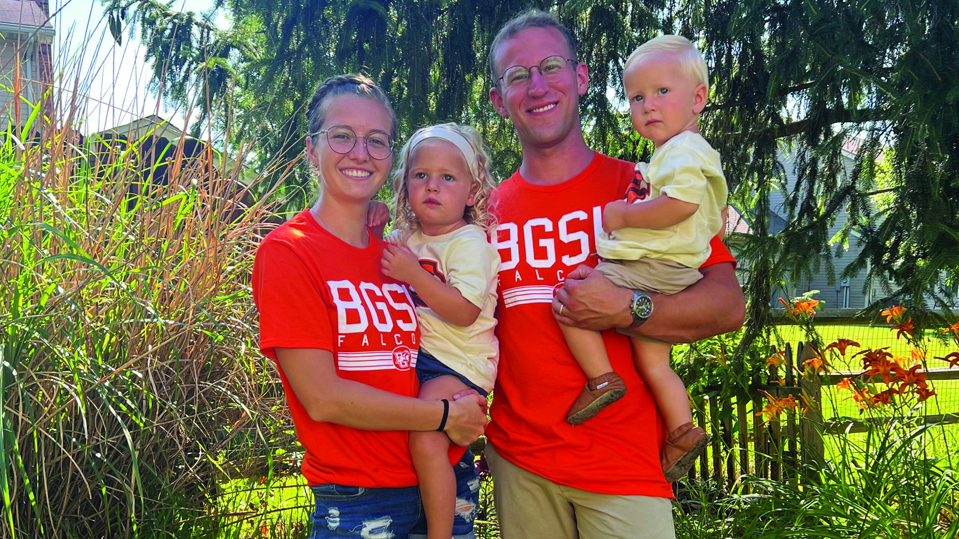 A BGSU student, his wife and two children