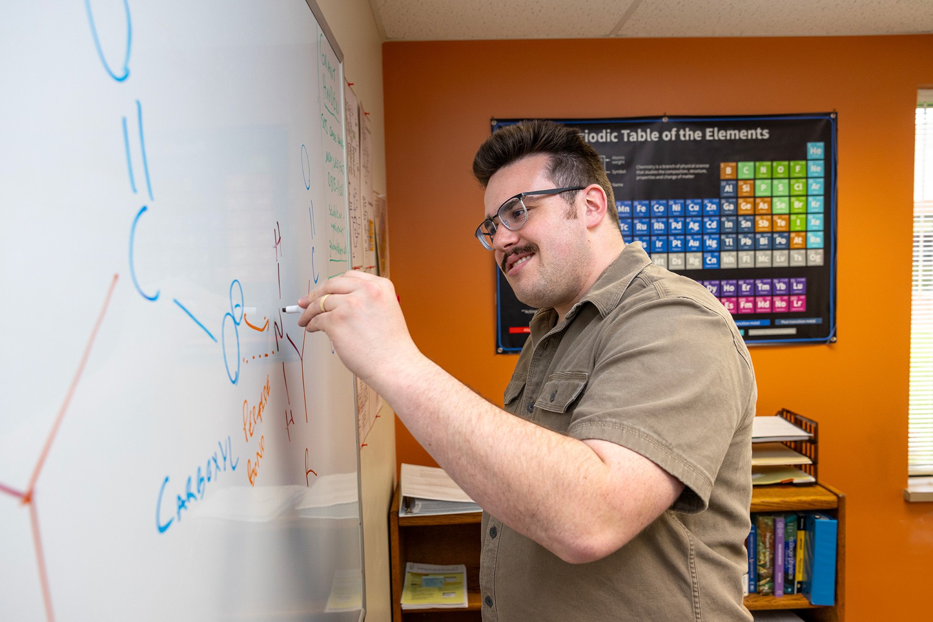 A student does homework on a whiteboard