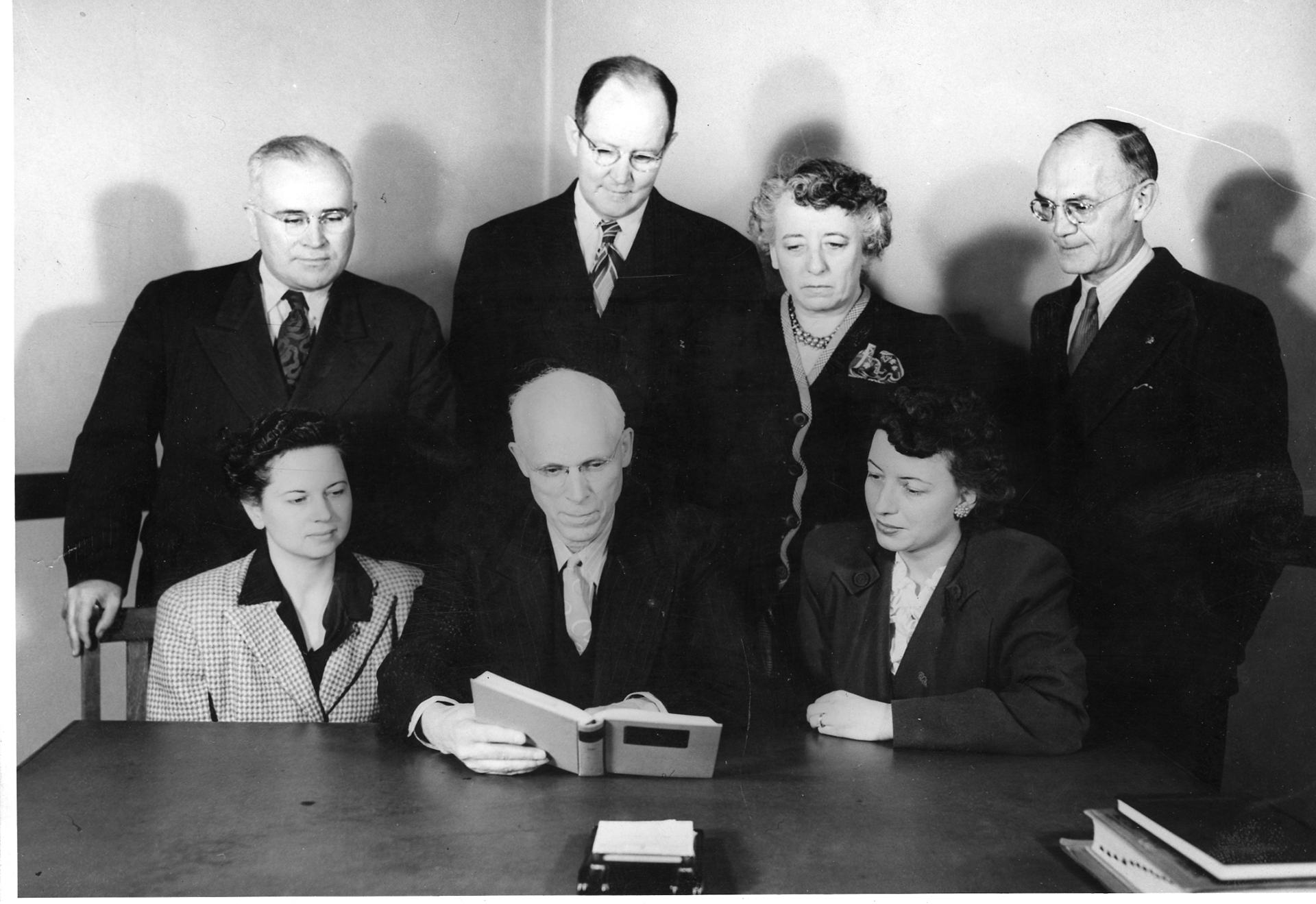 Students in a classroom in a black-and-white photo