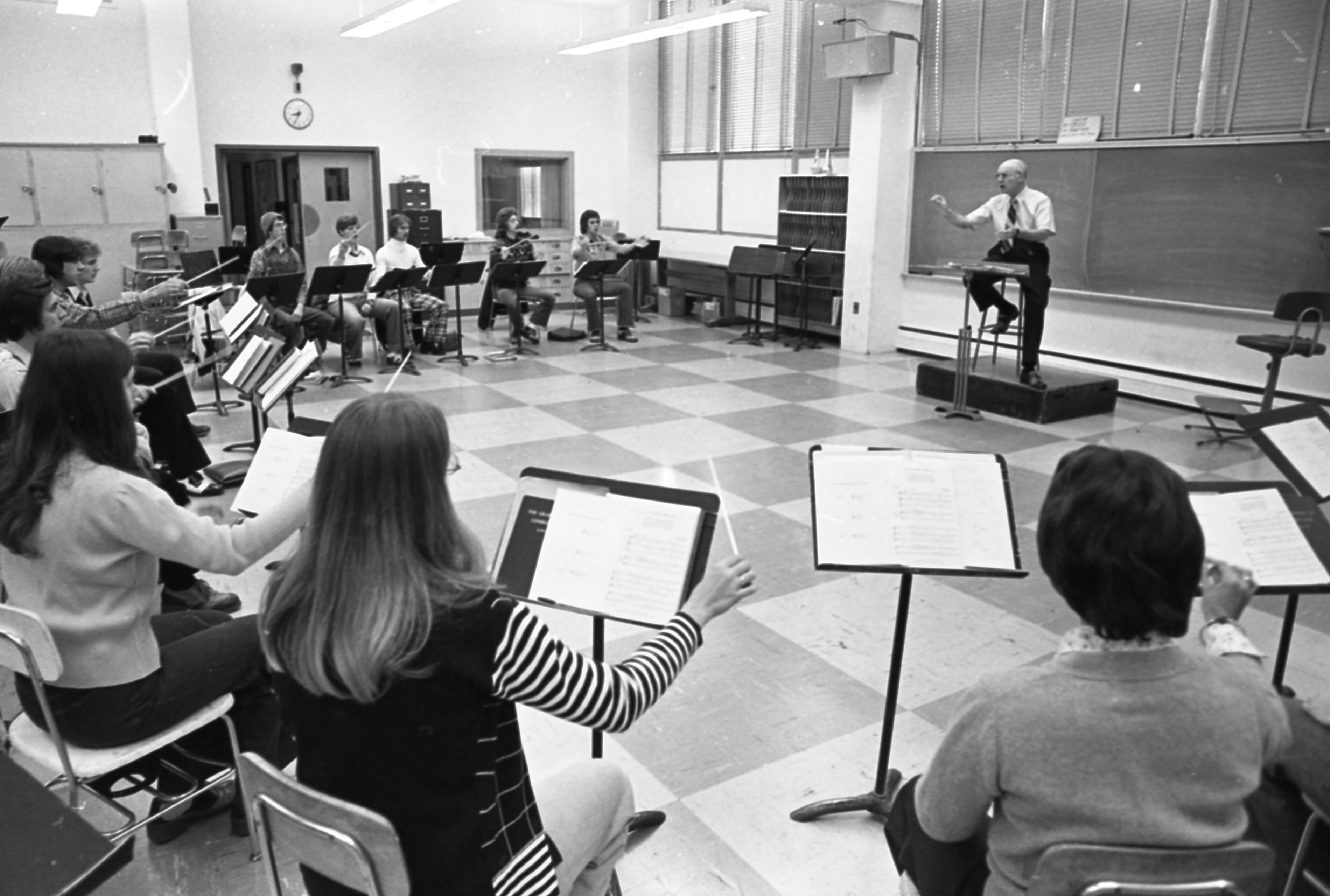 Students practice in a music class.
