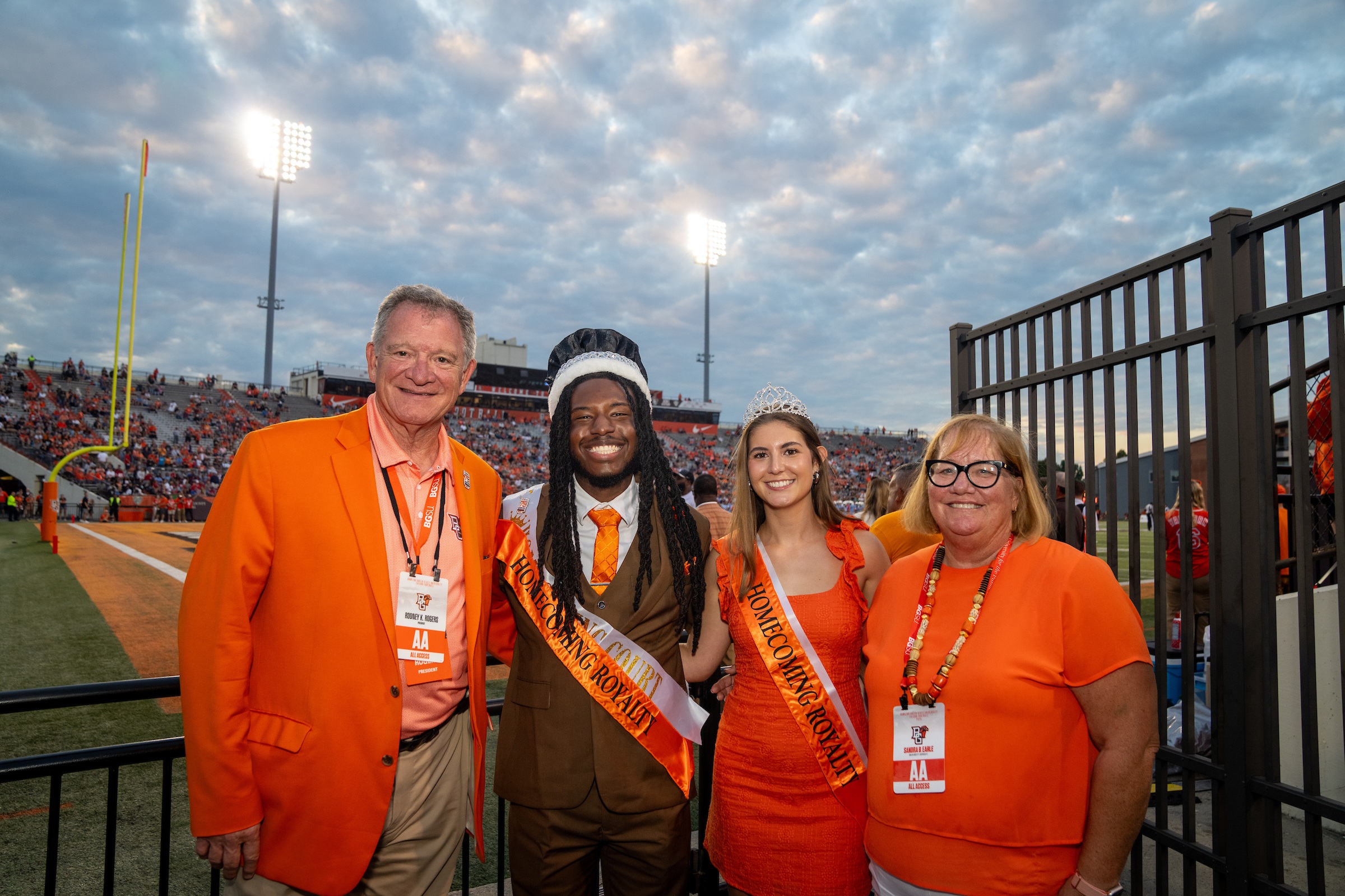 BGSU Homecoming 2025 king and queen pose after being announced.