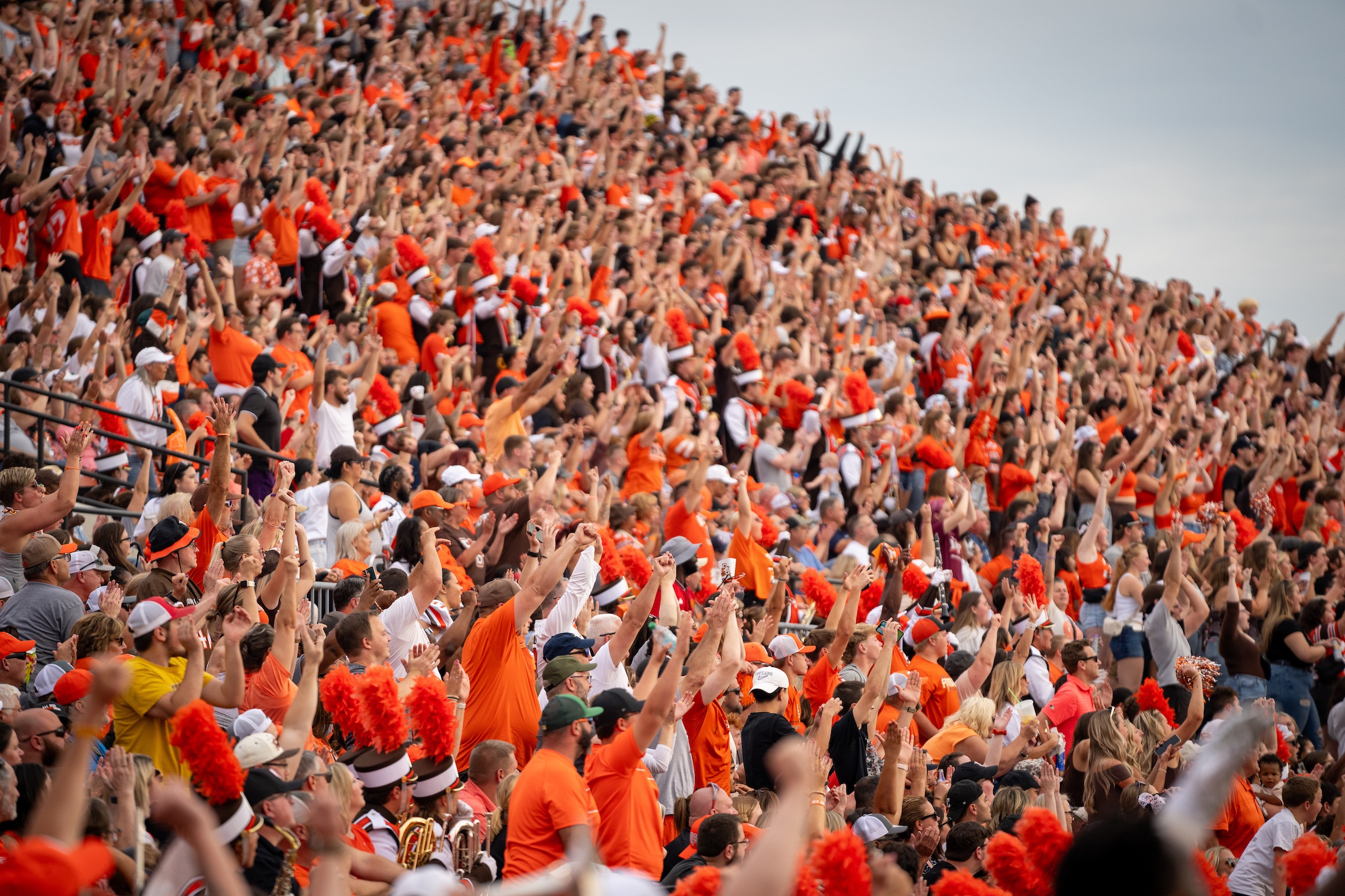 A sea of orange in the stadium at BGSU Homecoming