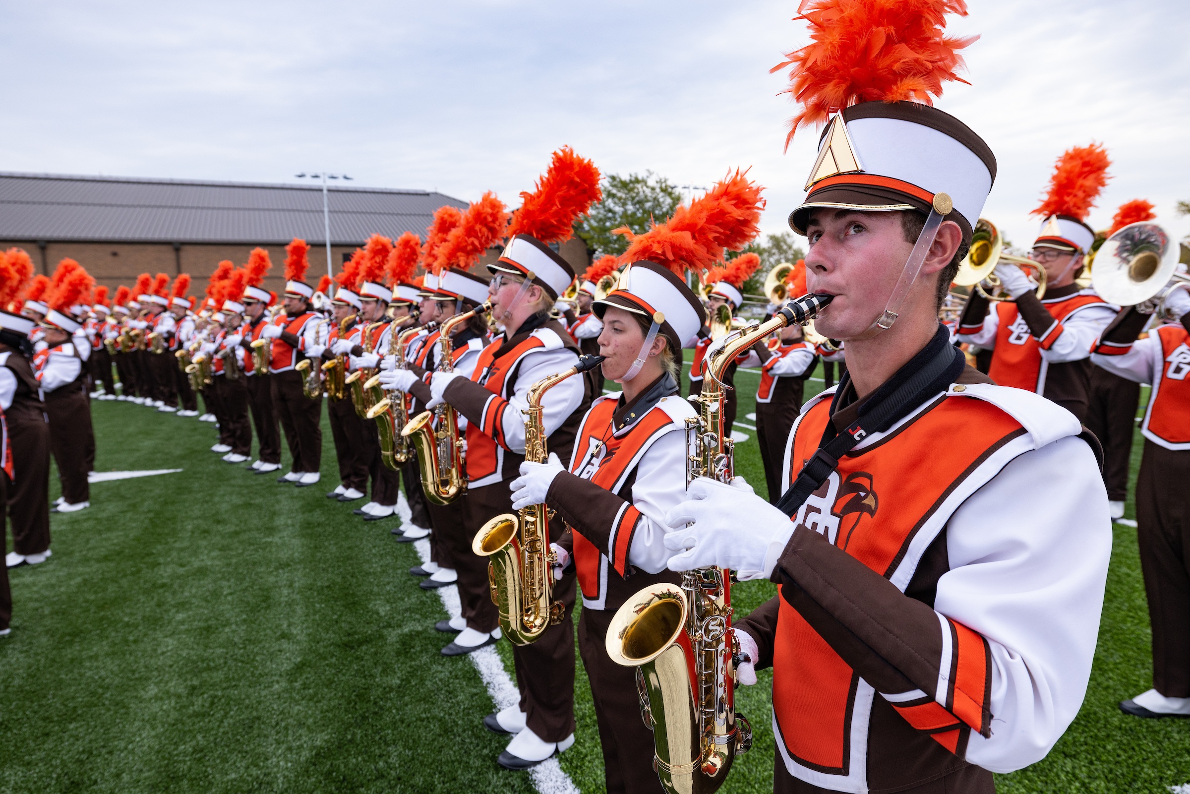 Falcon Marching Band performs during the dedication of The Student Green