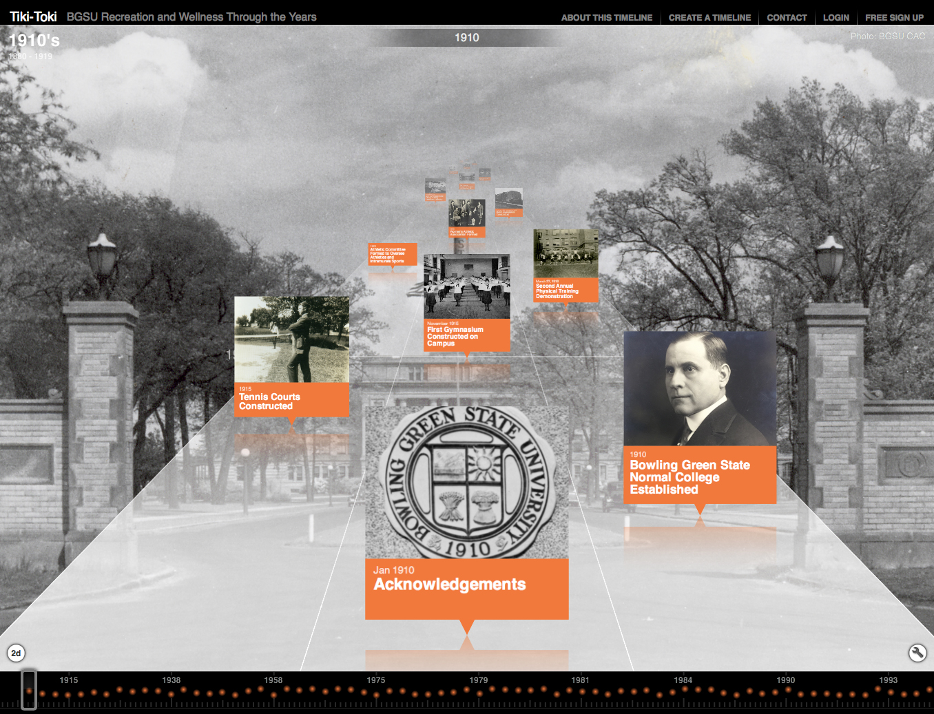 BGSU Recreation and Wellness Through the Years digital timeline