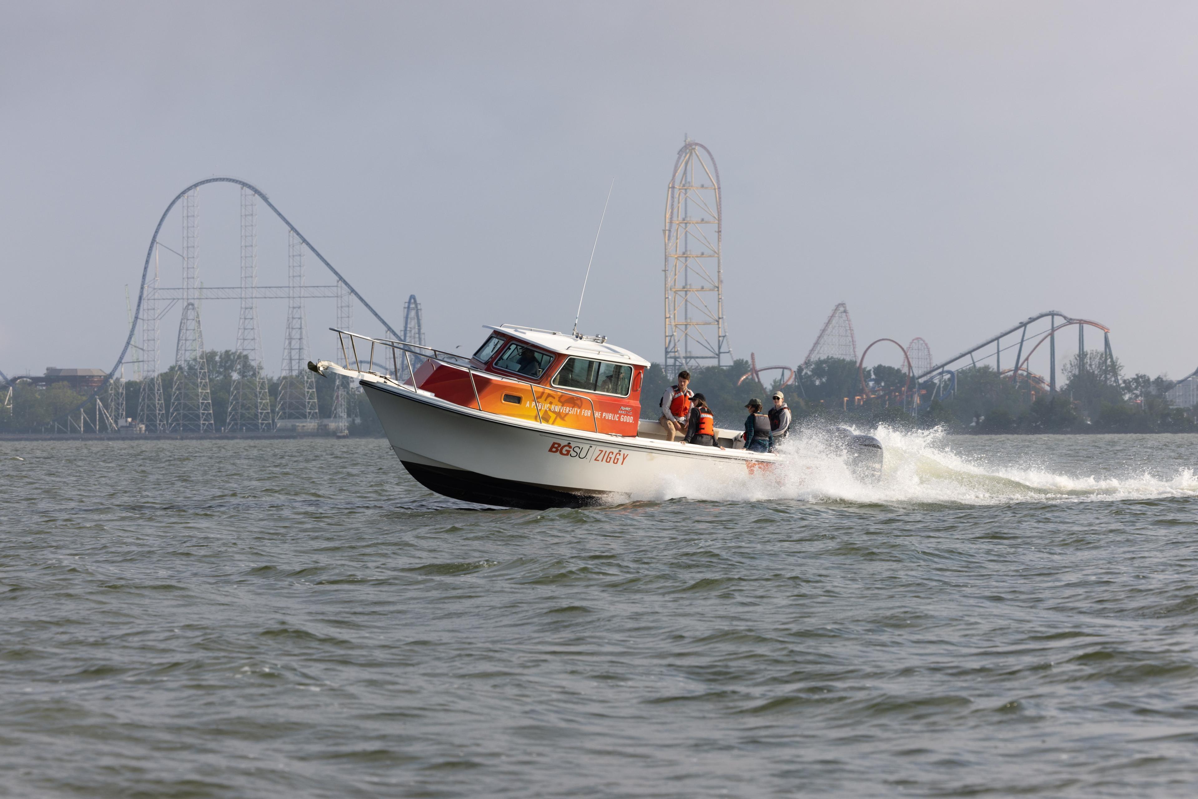 Students and faculty conduct research in Lake Erie aboard the RV Ziggy boat