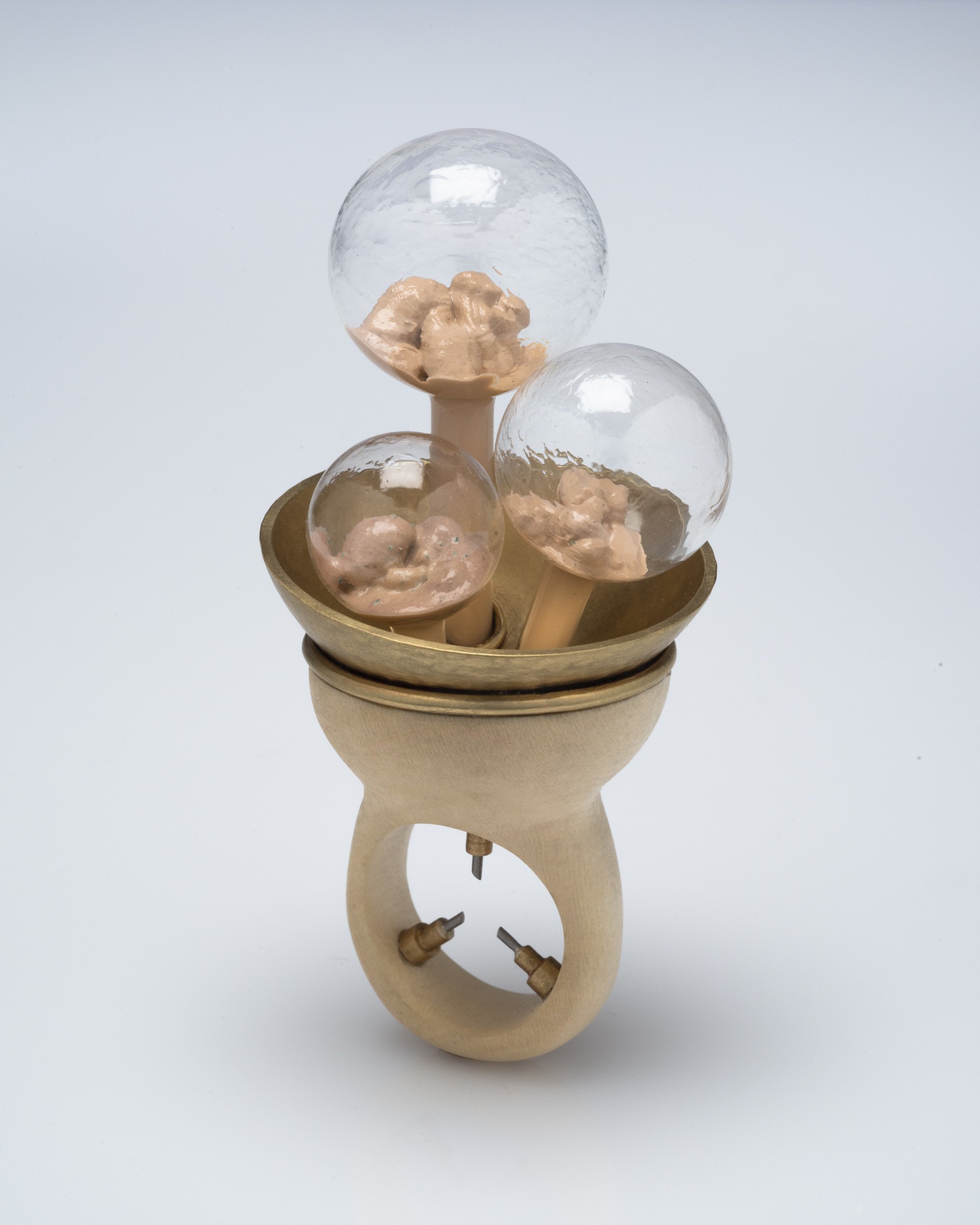 “Obsession, Restriction, and Inadequacy”, Holly, nu gold, glass, steal, concealer,    1” x 1” x 3”, 2021