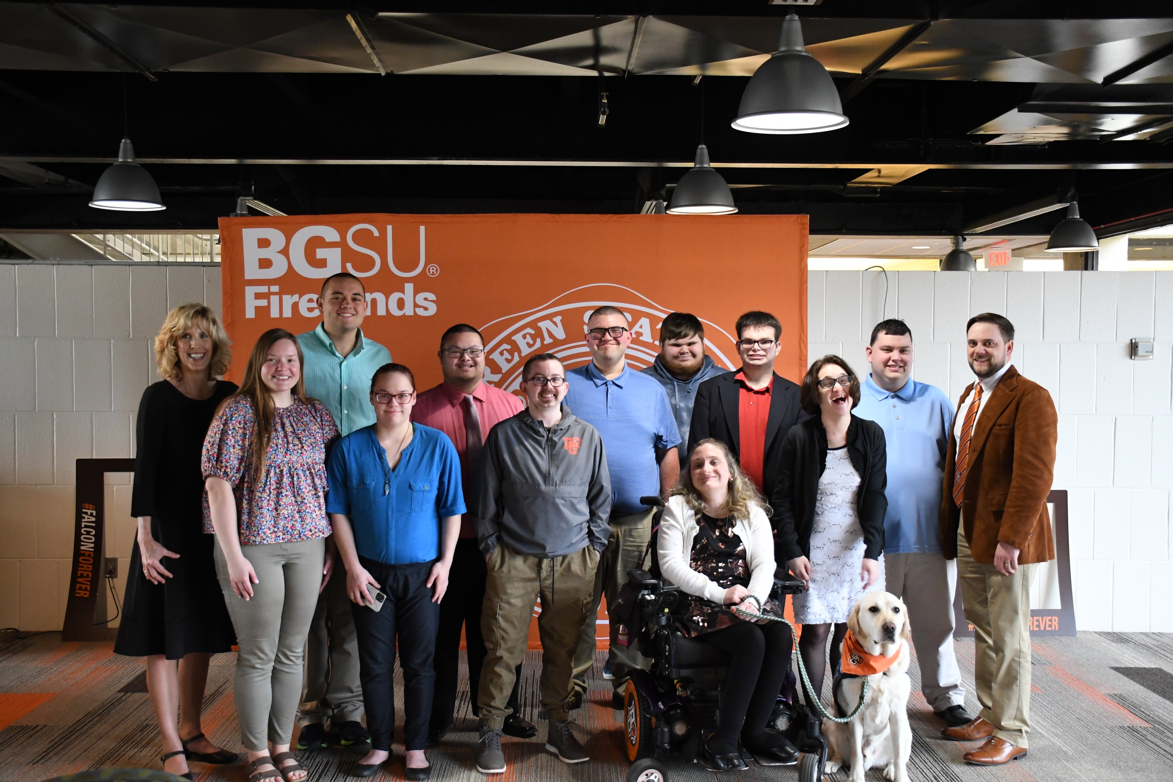 Clark Inclusive Scholars Program students gather before the BGSU Firelands graduate celebration with career services coordinator Liz Laurer (far left) and program director Kyle Closen